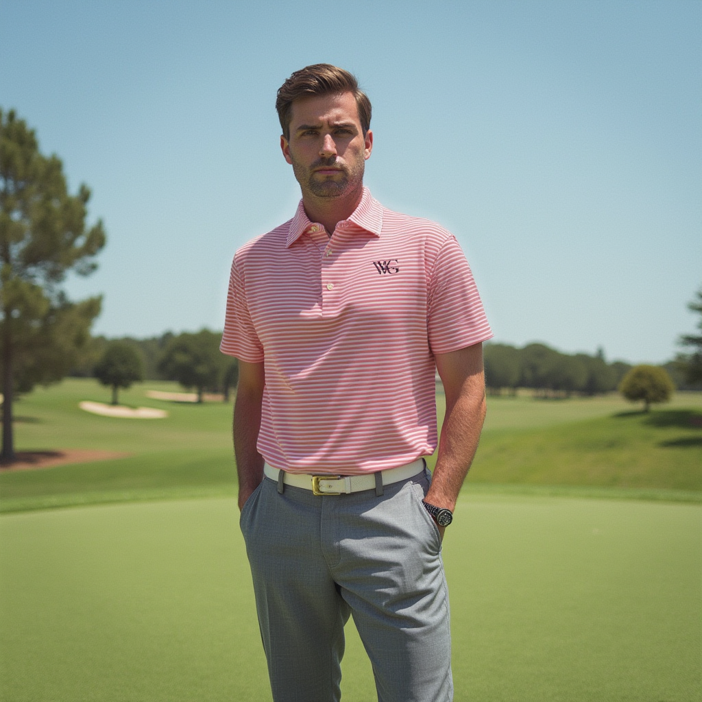 2025 Wedge Gang White & Pink Striped Polo