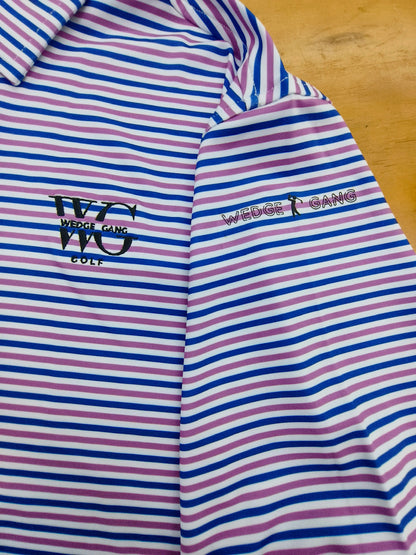 2025 Wedge Gang White, Blue and Purple Striped Polo
