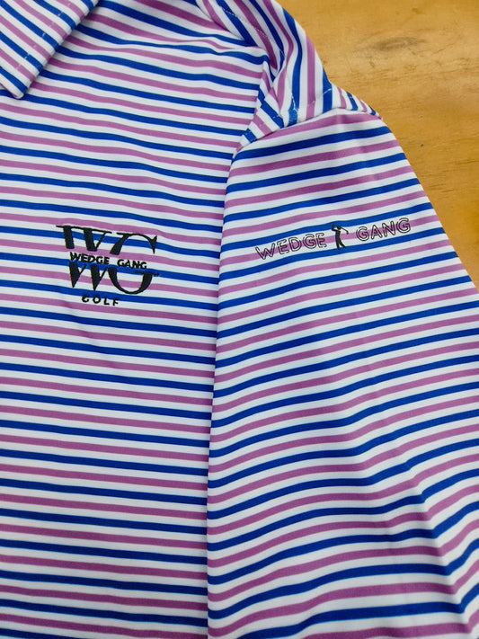 2025 Wedge Gang White, Blue and Purple Striped Polo